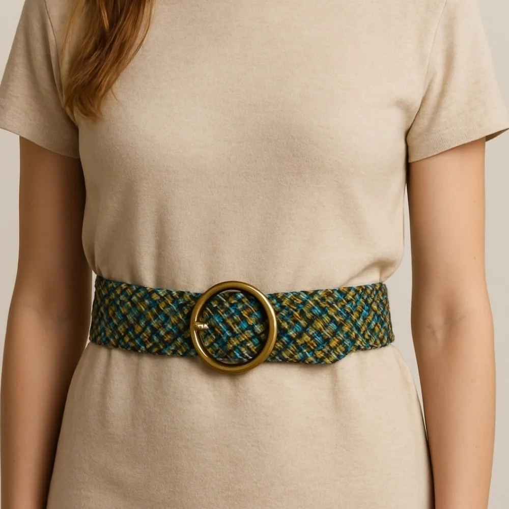Kookai Wide Braided Belt Large Brass Oval Buckle EUC 38 